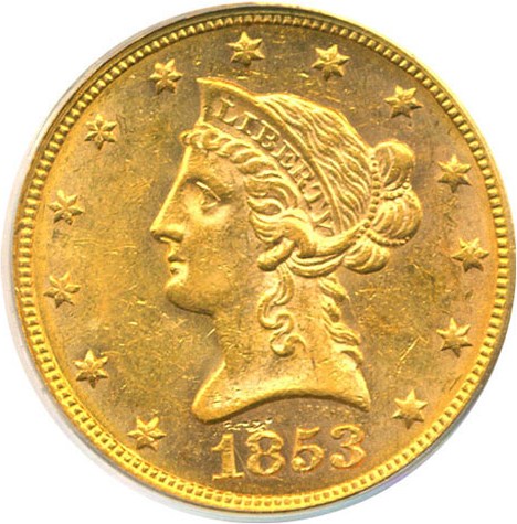 image for: 1853 $10  PCGS MS61