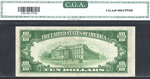 image for: Fr.1701 1934 $10 Blue Seal and Serial Numbers CGA AU55  [00891461A] *Star* 