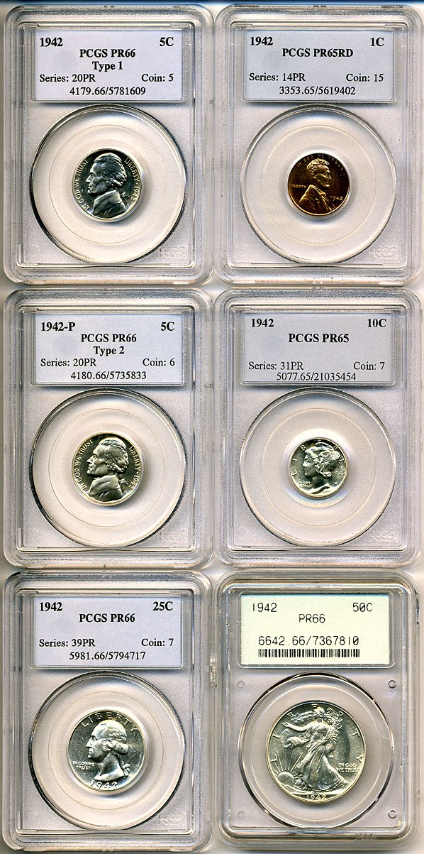 image for: 1942 1c --  50c Proof Set PCGS Proof 65/66 (6 Pieces)