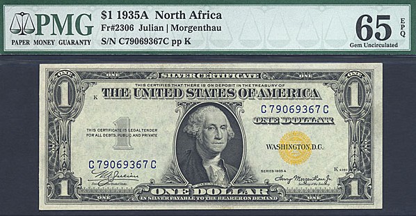 image for: Fr.2306 1935A $1 North Africa PMG Gem CU65 EPQ [C79069367C]