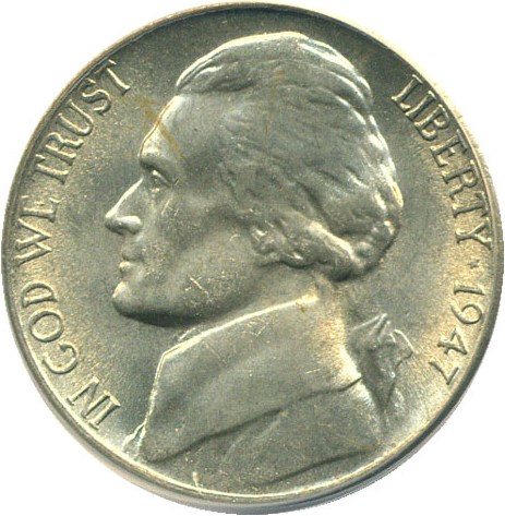 image for: 1947-S 5c  ANACS MS65 