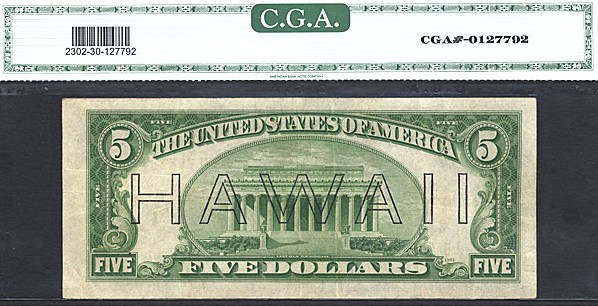 image for: Fr.2302 1934A $5 Hawaiian CGA VF30  [L67560838A]