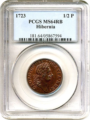 image for: 1723 1/2 P Hibernia PCGS MS64 RB