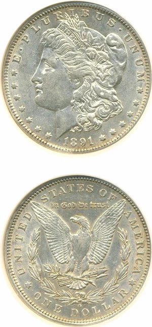 image for: Top 100 VAM: 1891-O $1 VAM 1A Clashed E NGC AU55