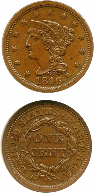 image for: 1846 1c Medium Date NGC MS64 BN (N-11)