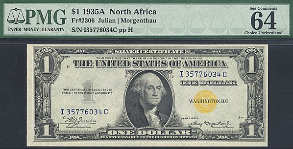 image for: Fr.2306 1935A $1 North Africa PMG Choice CU64 EPQ [I35776034C]