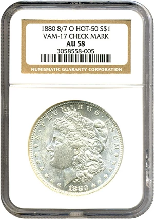 image for: Hot 50 VAM: 1880-O $1 VAM 17 Checkmark NGC AU58