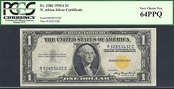 image for: Fr.2306 1935A $1 North Africa PCGS Choice CU64 PPQ [R92853432C]