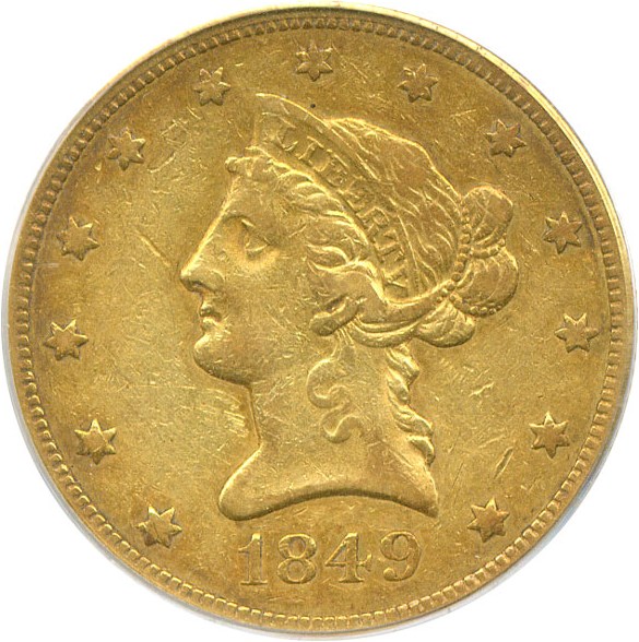 image for: 1849 $10  PCGS XF40 ex: Steecher