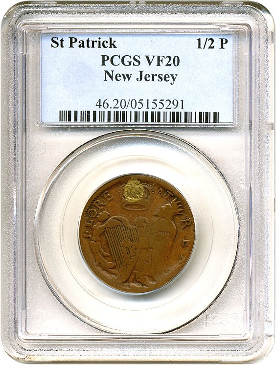 image for: St Patrick 1/2 P New Jersey PCGS VF20 BN