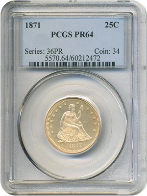 image for: 1871 25c PCGS Proof 64