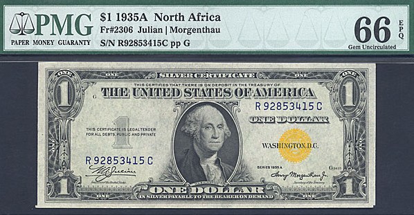 image for: Fr.2306 1935A $1 North Africa PMG Gem CU66 PPQ  [R92853415C]