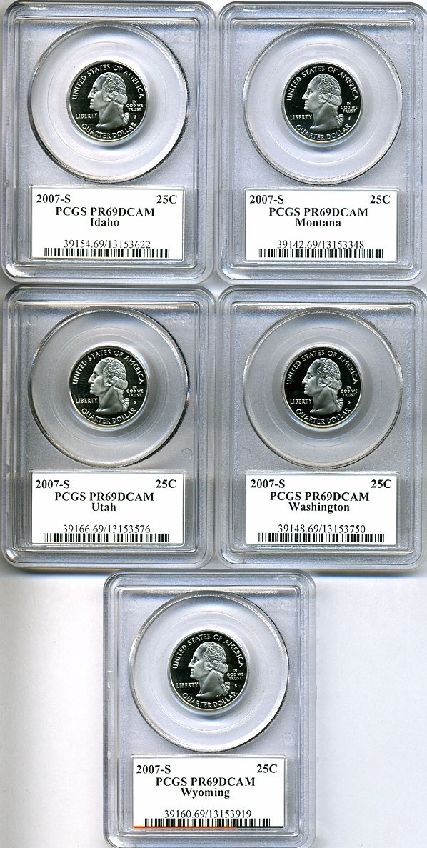 image for: 2007-S 25c State Quarters Proof Set - Clad (5 coins) PCGS Proof 69 DCameo