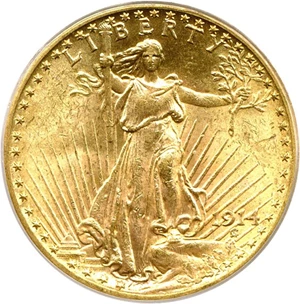 image for: 1914 $20 PCGS MS63