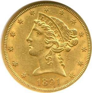 image for: 1891-CC $5 NGC AU58