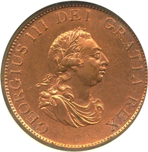 image for: Great Britain: 1799 1/2 D NGC MS64 RD (Spink-3778)