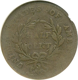 image for: 1797 1/2c Plain Edge ANACS F12 BN Details (Damaged, C-1)
