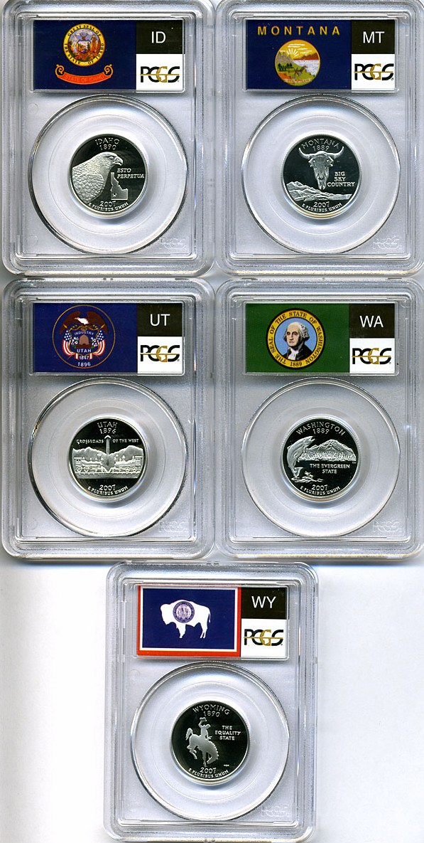 image for: 2007-S 25c State Quarters Proof Set - Clad (5 coins) PCGS Proof 69 DCameo