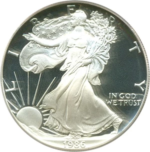 image for: 1986-S $1 Silver Eagle PCGS Proof 69 DCameo