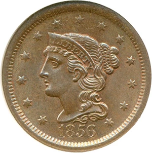 image for: 1856 1c Upright 5 NGC MS65 BN
