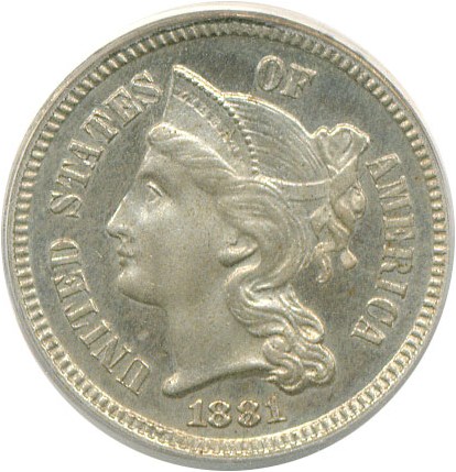 image for: 1881 3cN  PCGS Proof 64 Cameo