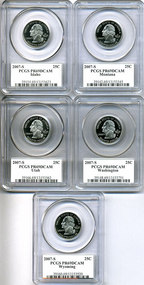image for: 2007-S 25c State Quarters Proof Set - Clad (5 coins) PCGS Proof 69 DCameo