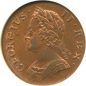 image for: Great Britain: 1752 1/2 D NGC MS64 RB (Spink-3719)