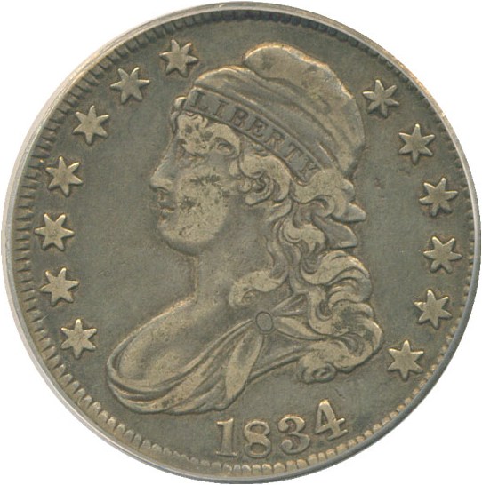 image for: 1834 50c Large Date Sm Let PCGS VF35