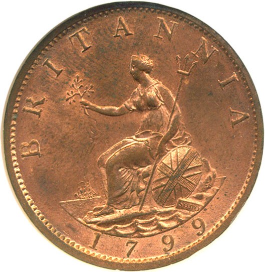 image for: Great Britain: 1799 1/2 D  NGC MS64 RD (Spink-3778)