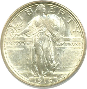 image for: 1916 25c Standing PCGS MS65 FH