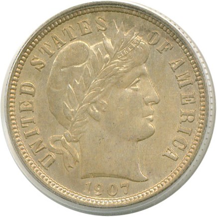 image for: 1907-S 10c  PCGS MS64 