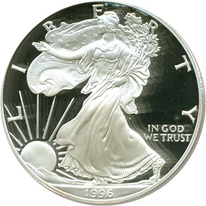 image for: 1996-P $1 Silver Eagle PCGS Proof 69 DCameo