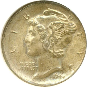 image for: 1944 10c ANACS MS63 - Dbl Strk Broadstruck