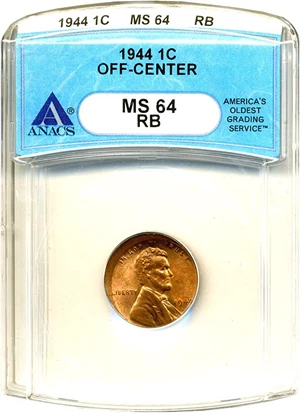 image for: 1944 1c ANACS MS64 RB - Off-Center