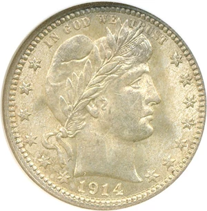 image for: 1914 25c NGC/CAC MS65