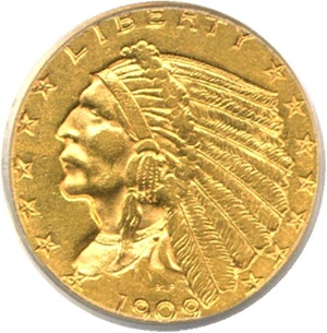 image for: 1909 $2 1/2 PCGS AU58