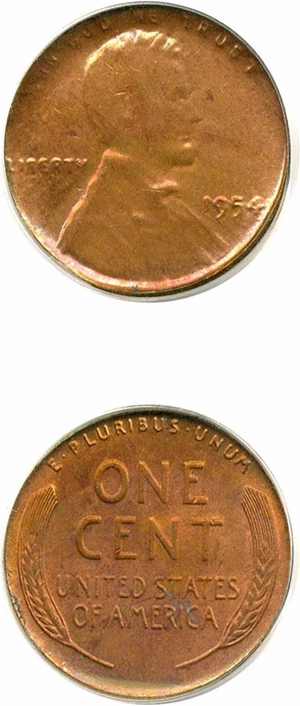image for: 1954 1c PCGS MS63 RB - Struck Thru Late Die Cap