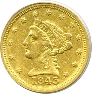 image for: 1843-C $2 1/2 Large Date PCGS XF45