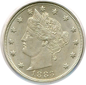 image for: 1883 5c No Cents PCGS MS65
