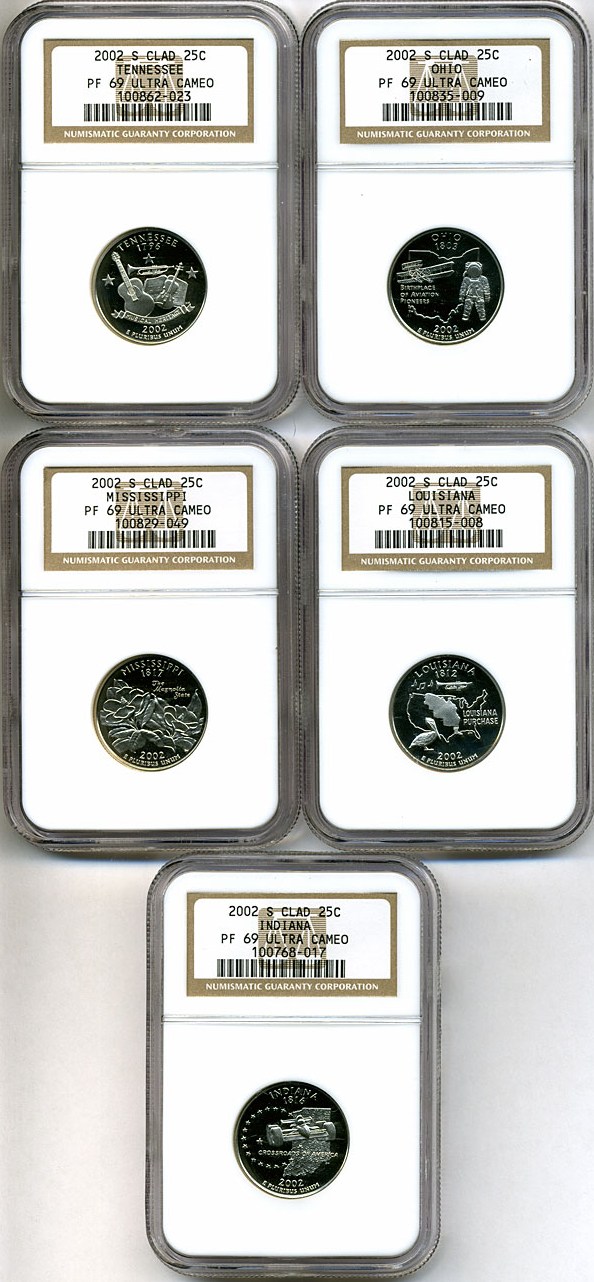 image for: 2002-S 25c State Quarters Proof Set - Clad (5 coins) NGC Proof 69 UCameo