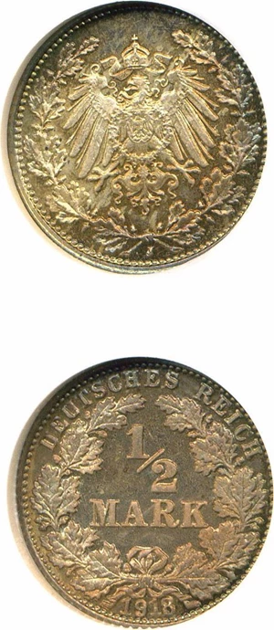 image for: Germany: 1918 J 1/2 Mk NGC Proof 66 * Color *