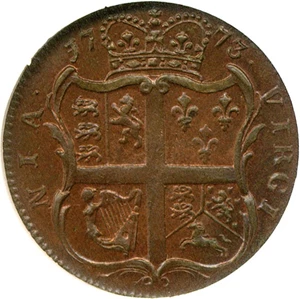 image for: 1773 1/2 P Virginia, With Period NGC MS64 BN
