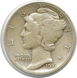image for: 1916-D 10c PCGS VF20