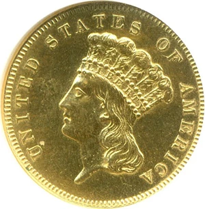 image for: 1857 $3 ANACS AU55 Details (Altered Surfaces)