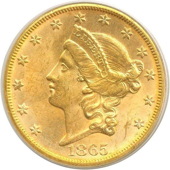 image for: 1865-S $20  Brother Jonathan PCGS MS63 