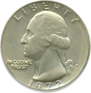 image for: 1972-D 25c PCGS MS64 - D/S on 5c Planchet