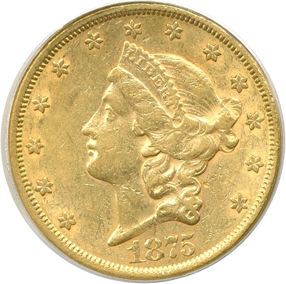 image for: 1875 $20  PCGS AU53