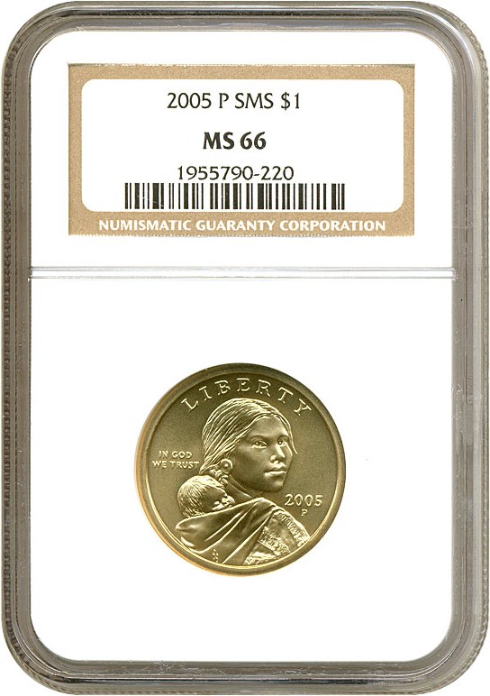 image for: 2005-P Sac $1 Satin Finish NGC MS66 