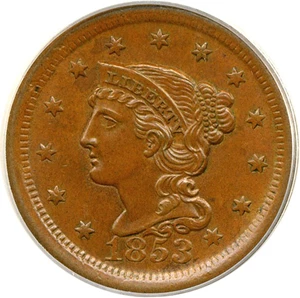 image for: 1853 1c PCGS MS64 BN