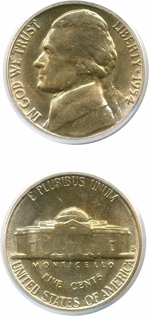 image for: 1954-S/D 5c PCGS MS66
